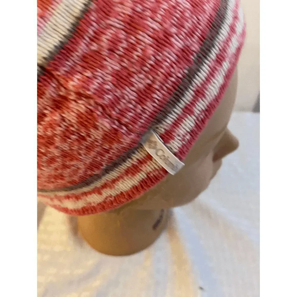 Columbia Beanie‎ knit Hat Pink stripes tassal 7x9
